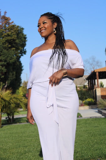 Off Shoulder White Curvy Plus Jumpsuit