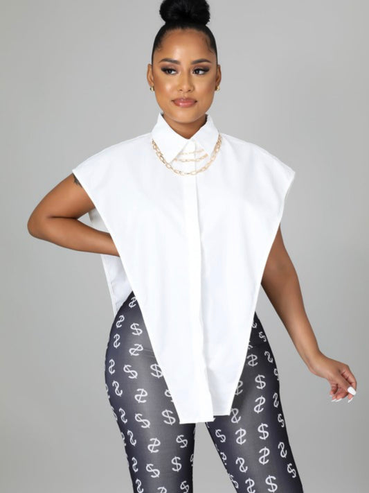 Split Decision - White Open Blouse