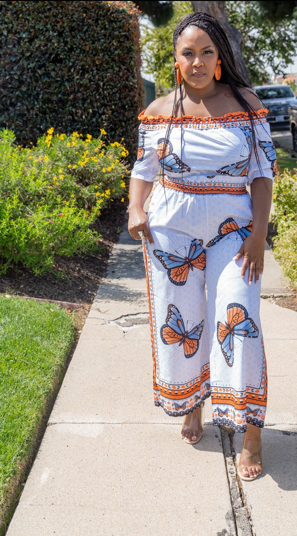 2 Piece - Off Shoulder Butterfly Halter & Pant Set