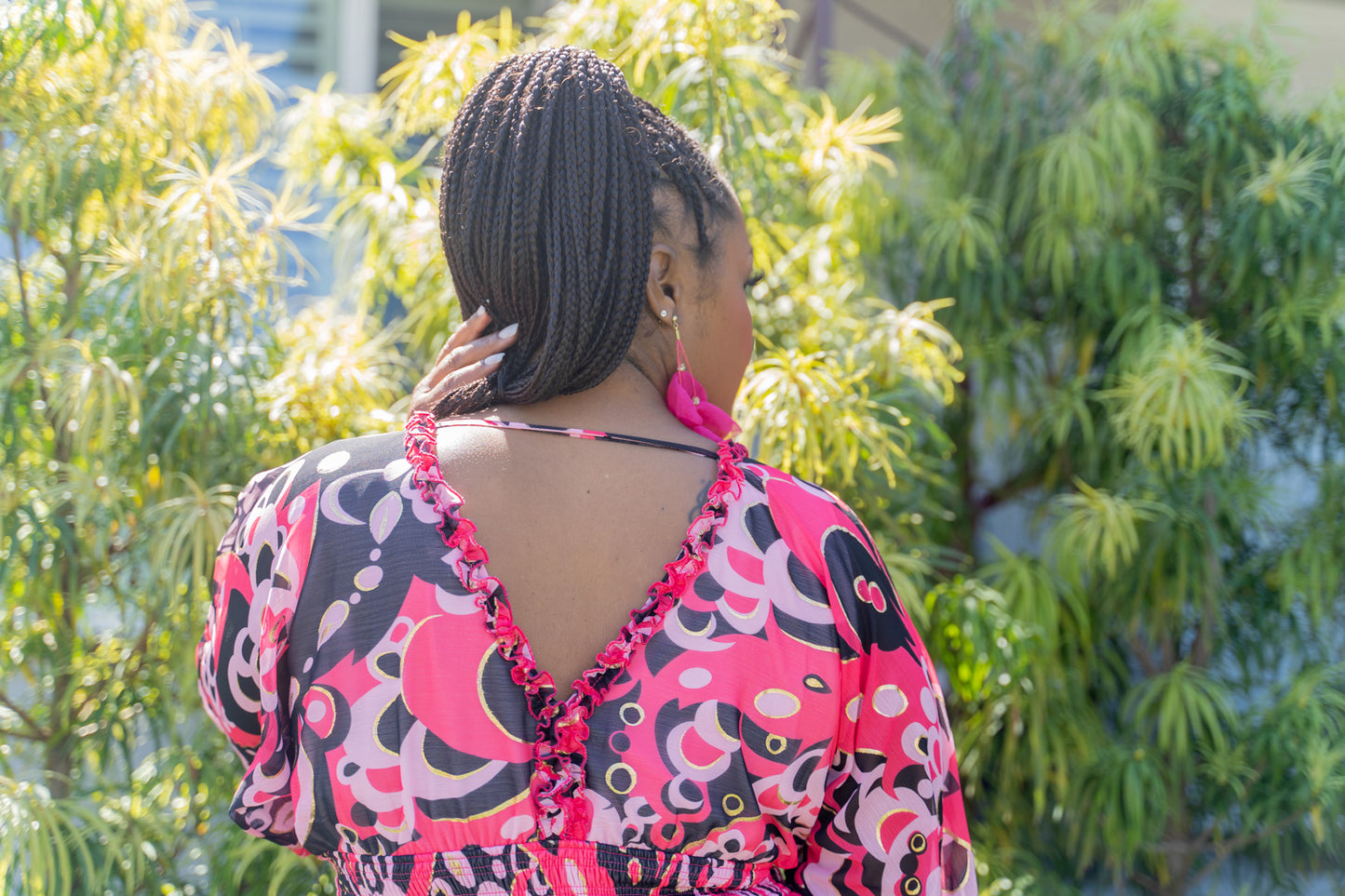 Hot Pink Floral Sun Dress w/ Ruffle Detail