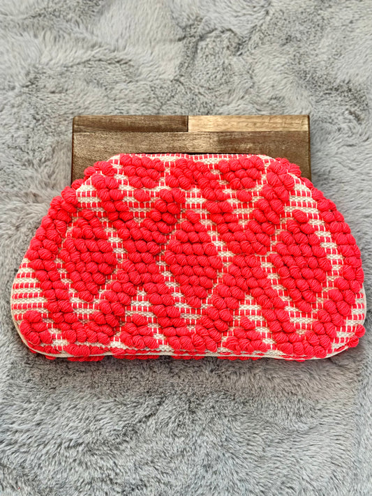 Boho Threads Cushion Clutch - Coral