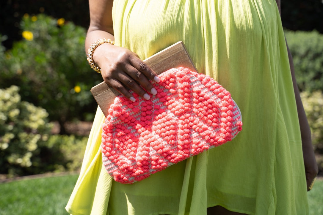 Boho Threads Cushion Clutch - Coral