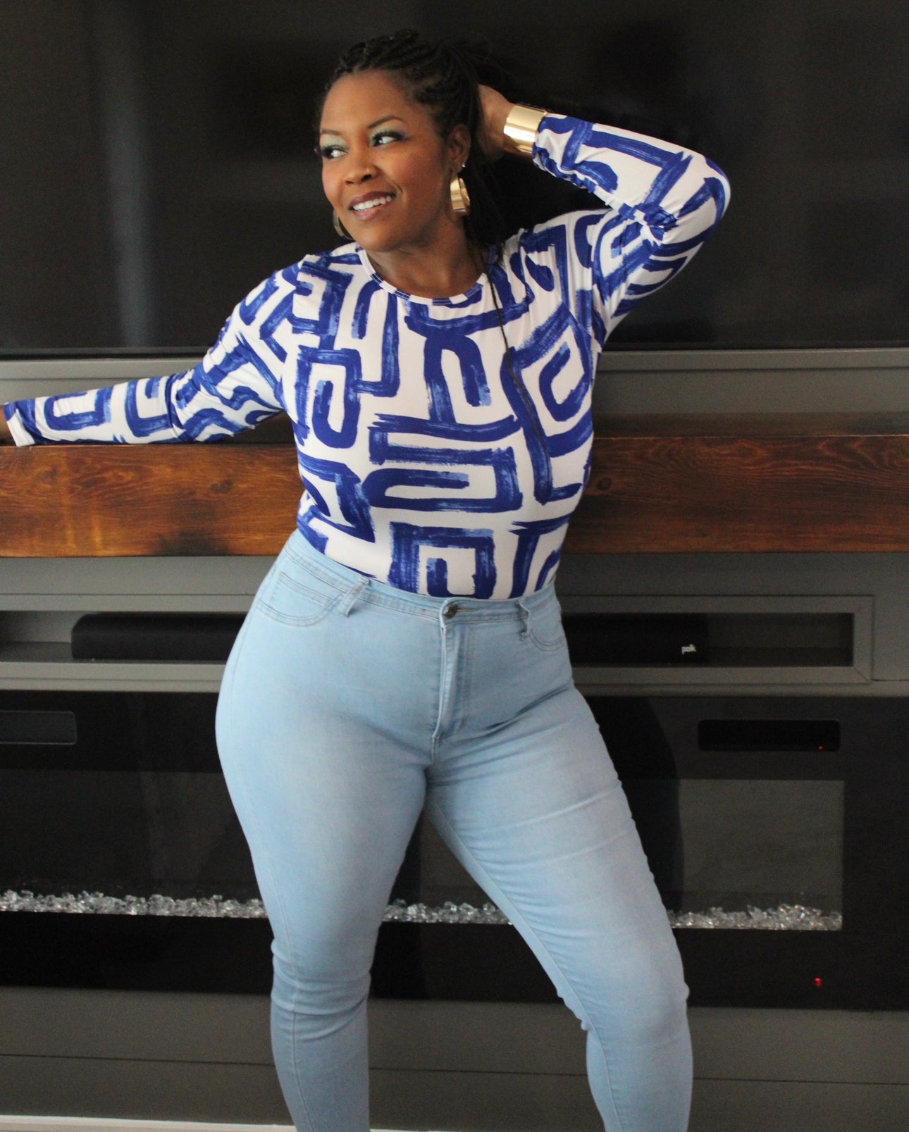 Royal Blue & White A-Mazing Curvy~Plus Bodysuit